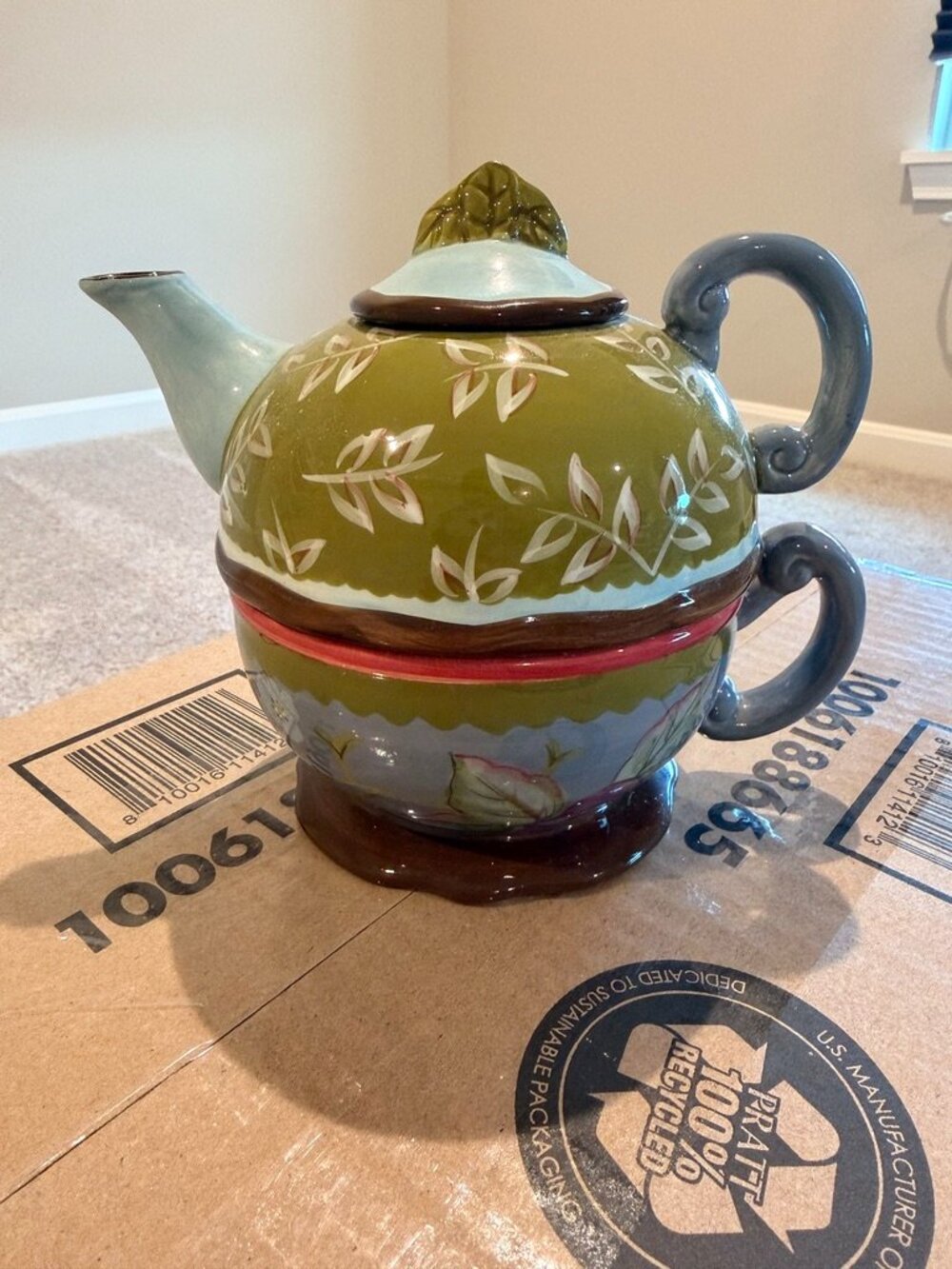 Tracy Porter Hand-Painted Ceramic Stacking Teapot & Mug Set - Garden Theme